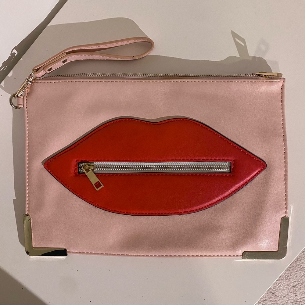 Aldo Pink Clutch with Red Lip Design